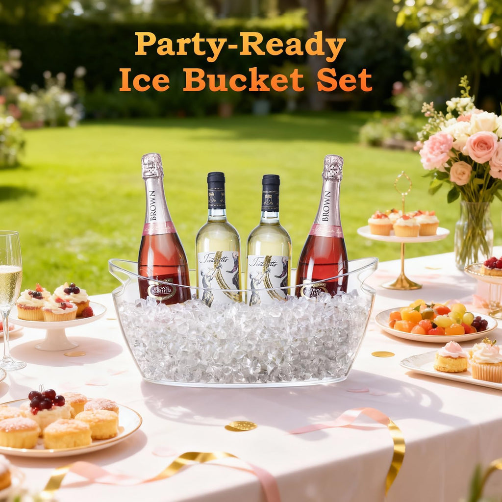 Ice Bucket for Parties, Clear Acrylic Drink Buckets with Scoop & Metal Wine Bottle Opener, 5.5L Large Champagne - Set of 2