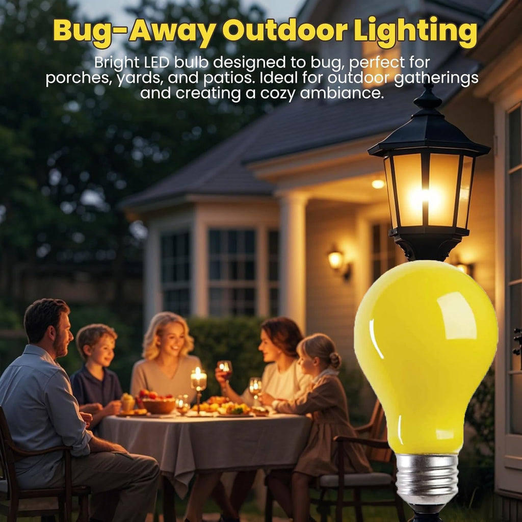 8 Pack 3W A60 Yellow Light Bulb LED Bug Light Bulbs for Outdoor 25W Equivalent 120V E26 Edison Bulb Amber 2000K