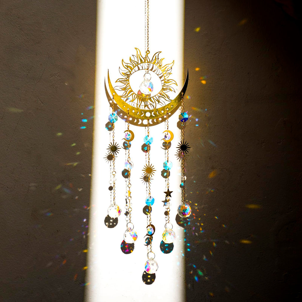 Sun and Moon Crystal Suncatcher Large Prism Wind Chimes for Window