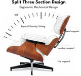 Modern Chaise Lounge Chair and Ottoman — White Leather