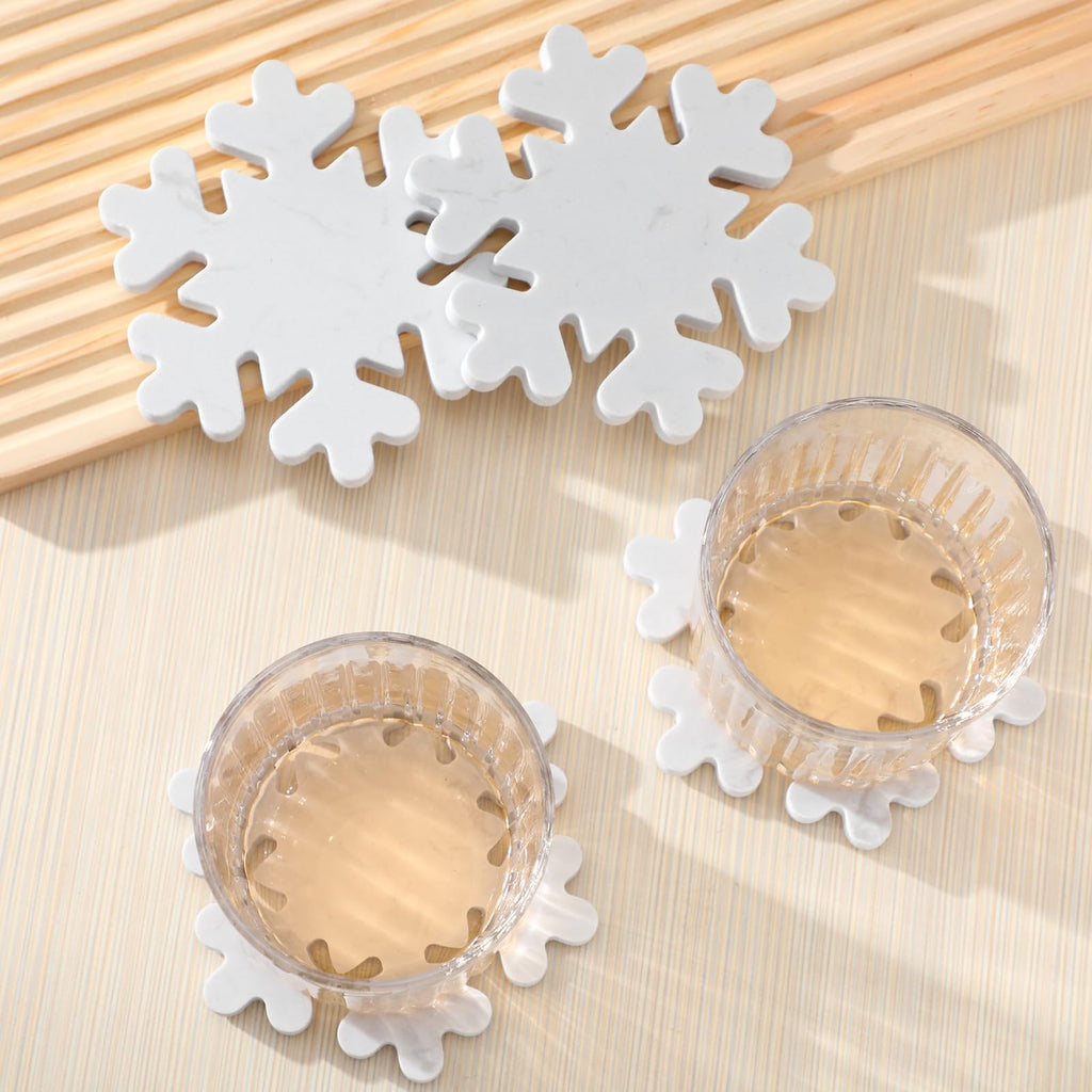 4 Pcs Winter Snowflake Coasters Marble Coasters 4.7 x 3.9 Inches