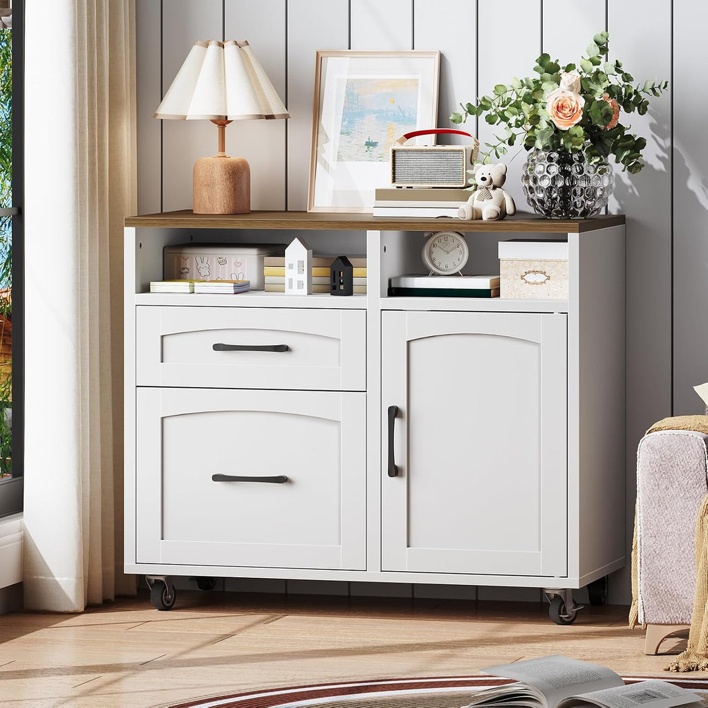 Lateral File Cabinet 2 Drawers, Filing Cabinets | Rolling Office Storage Cabinet with Drawers, Fits A4/Letter-Sized