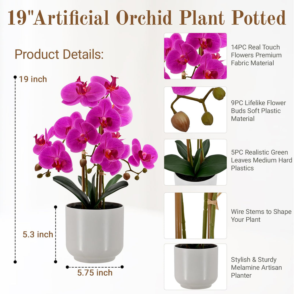Faux Orchid 19"Tall Artificial Flower Plant Indoor Decor