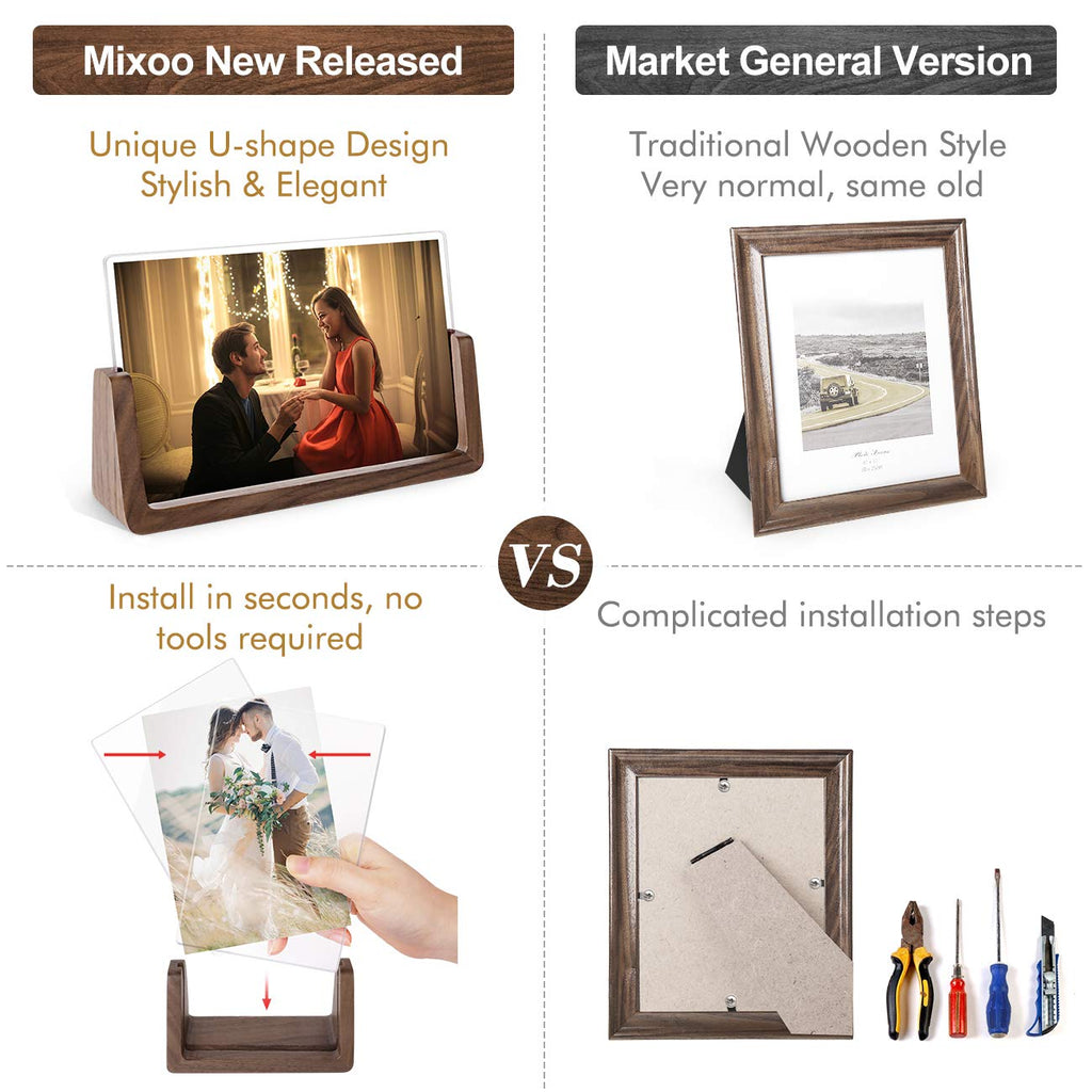 4x6 Picture Frame 2 Pack - Rustic Wooden Picture Frames with Walnut Wood Base and High Definition Break Free Acrylic