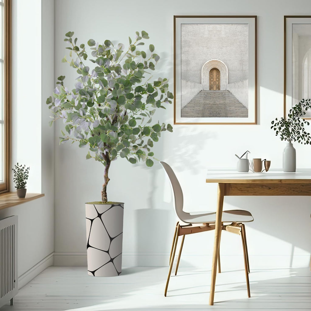 Artificial Tree in Geometric Pattern Planter, Fake Eucalyptus Silk Tree for Indoor and Outdoor Home Decoration - 66"