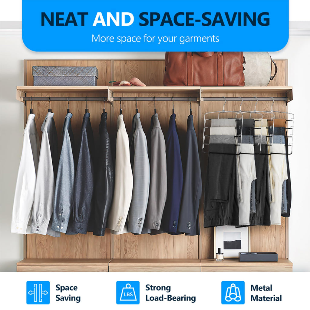 Pants Hangers 3 Pieces, 5 Tier Closet Organizers and Storage Clothes Hanger, Hangers Space Saving with Swing
