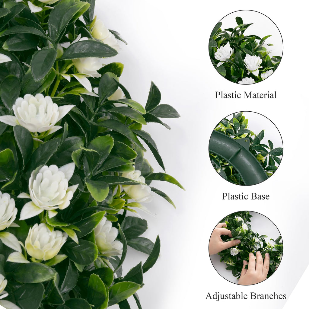 15" Front Door Boxwood Wreaths, Spring Summer Green Wreath White