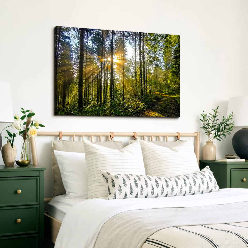 Large Forest Landscape Wall Art Nature Sunrise Picture Wall Decor Mountain Trees Scenery Canvas Painting Photo Modern
