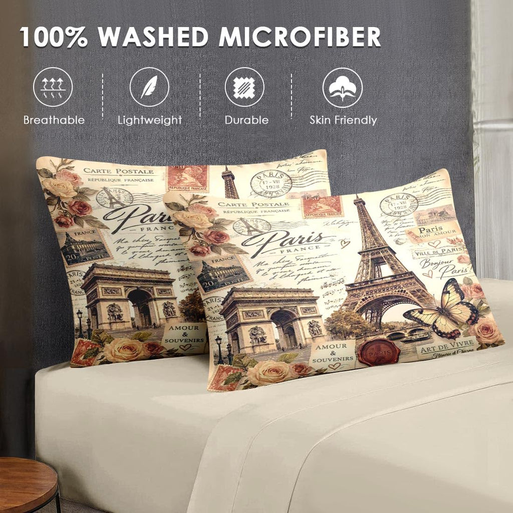 Queen Comforter Set with Sheets, 7 Pieces Paris Vintage Bedding