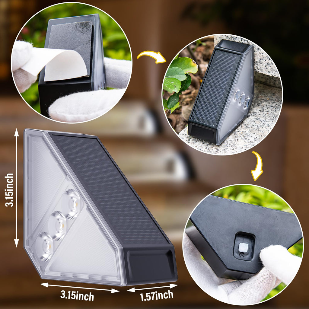 Solar Step Lights for Outside Waterproof, 8 Pack Outdoor Deck Steps Lights, Triangle Solar Stair Light for Outside