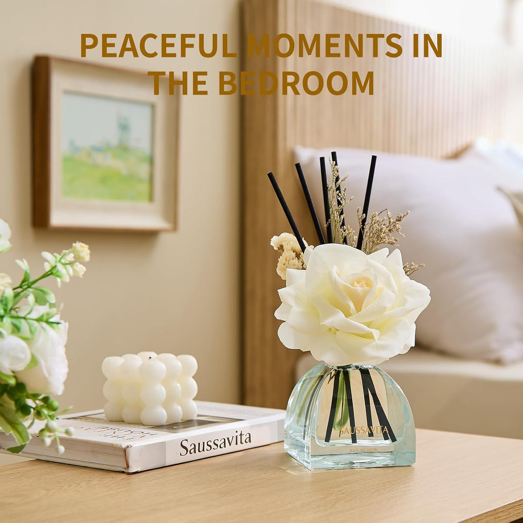 Reed Diffusers Set Flower Scented Diffuser for 140 Days, Flower Diffuser 250ml with Decorative Rose and Dried
