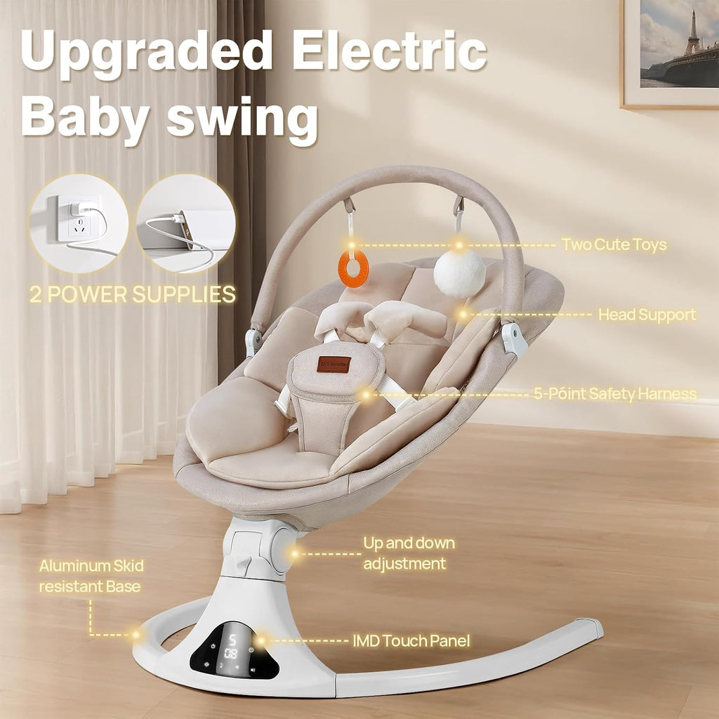 Swings for Infants Remote Control Bluetooth Music Speed Beige