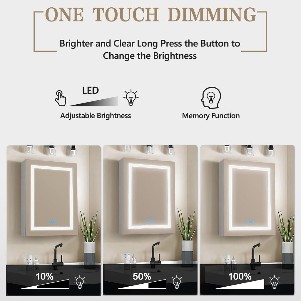 Lighted Medicine Cabinet with Mirror, 20" x 28" LED Medicine Cabinet with Lights, Wall Mounted with Storage Shelves