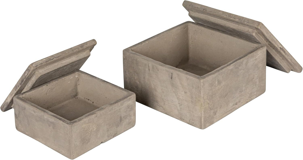 Contemporary Cement Boxes with Lids, Grey - Set of 2
