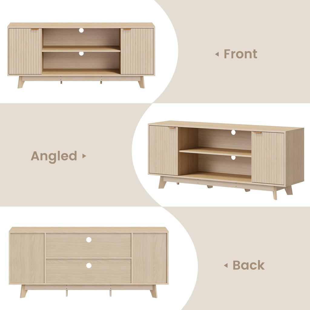 59" Fluted TV Stand for TVs up to 65", Oak Storage Console