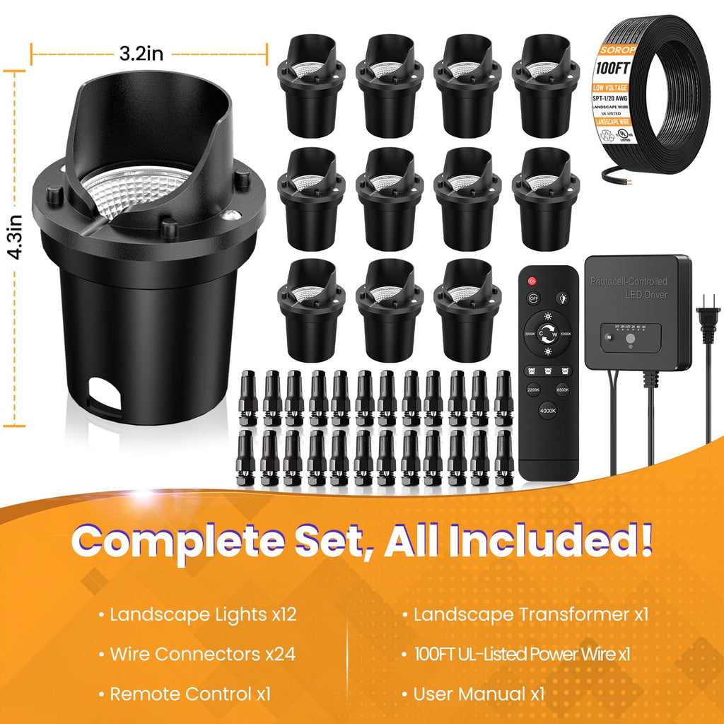 Low Voltage Landscape Lighting Kit, 2200K-6500K Well Lights 12Pack