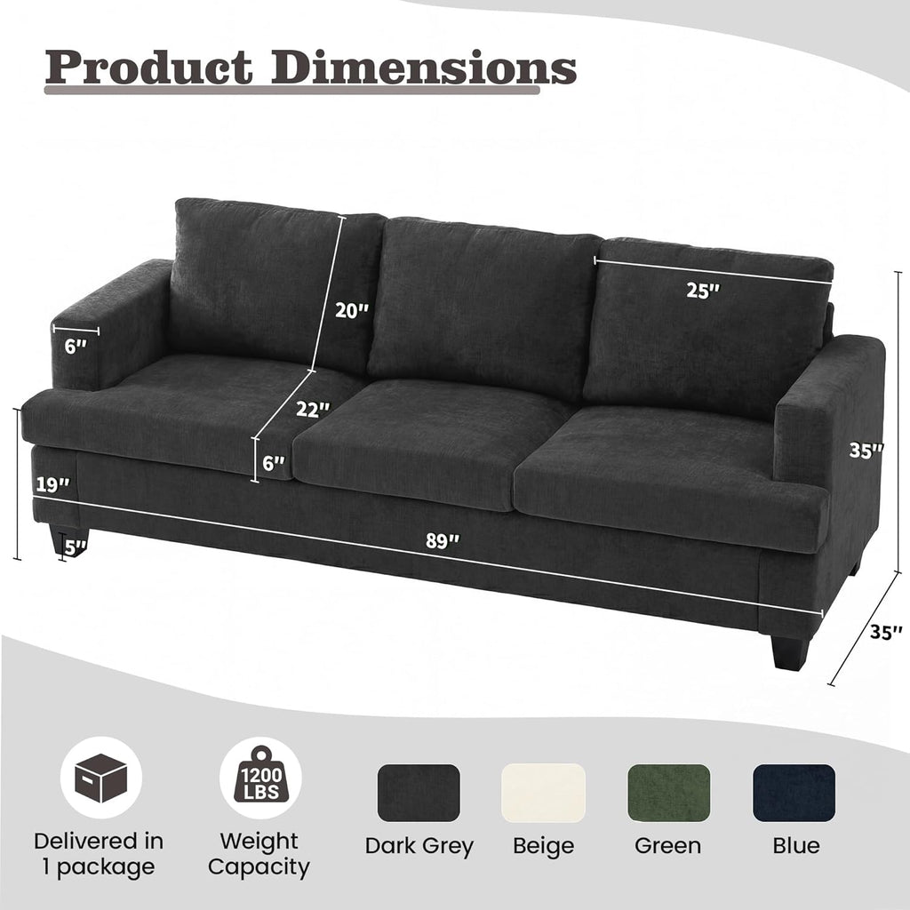 Loveseat & 3 Seater Sofa Sets, 89" Couch Sofa Set Furniture Sets, 2 Piece Deep Seat Sleeper Sofa, Couch and Loveseat