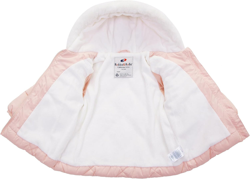 Baby Girls' Winter Puffer Jacket with Mini Fur Lining