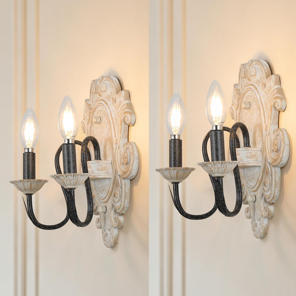 Farmhouse Wall Sconces Set of 2, Vintage 2-Light E12 Wall Lights