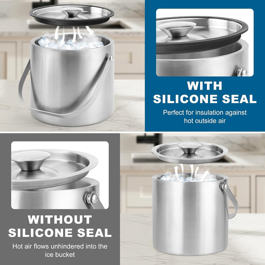 4L Stainless Steel Ice Bucket for Parties Double wall with Lid,Scoop& Tongs