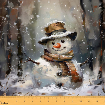 Cute Snowman Fabric By The Yard, Christmas Upholstery Fabric Winter Indoor Outdoor Decorative - Grey White, 2 Yards