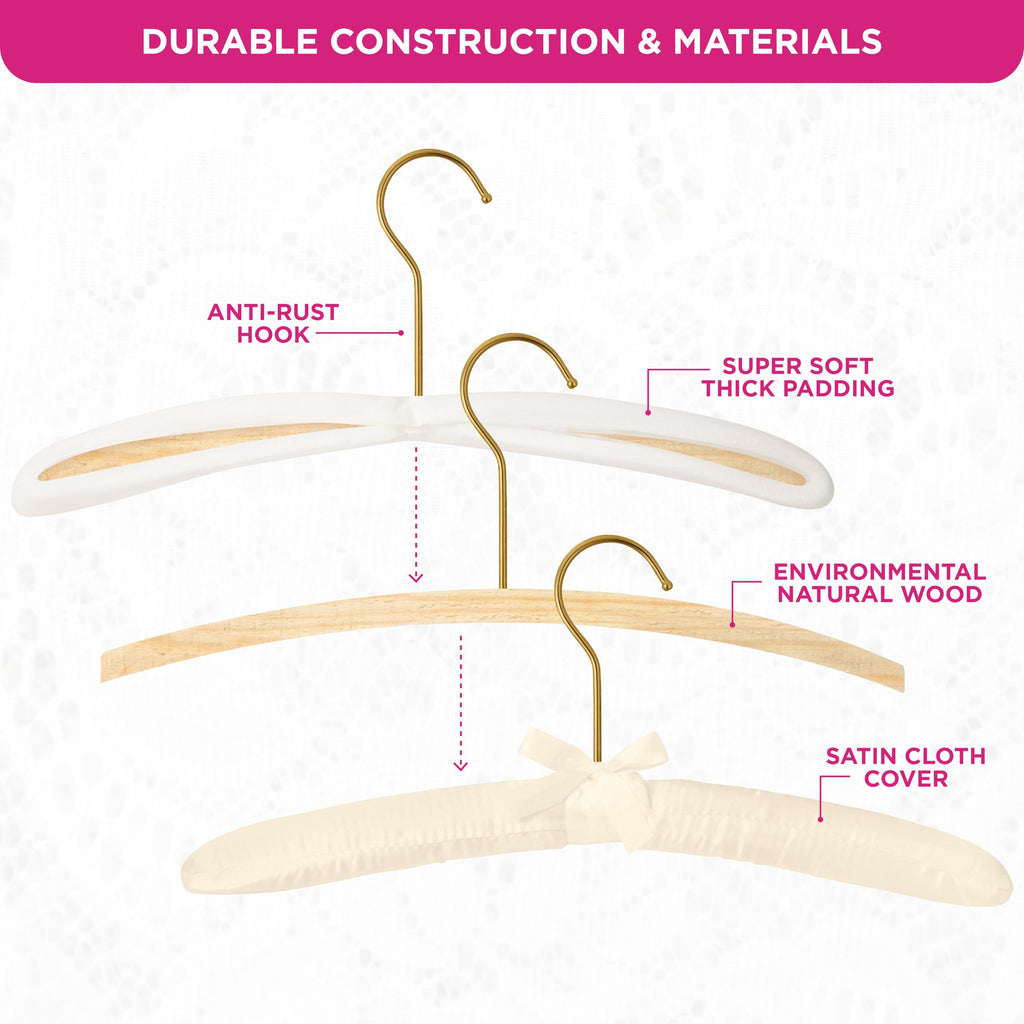 Premium Padded Hangers for Women's Clothing, Set of 12, Ivory