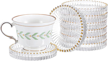Modern Clear Coaster Glass Coasters for Drinks,Clear with Gold Rim - Set of 8