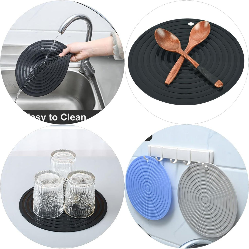 Silicone Trivets Mats for Hot Pots and Pans, Large Size Hot Pads Trivets 11.81" and 9.45" Diameter Round for Hot - Set of 2