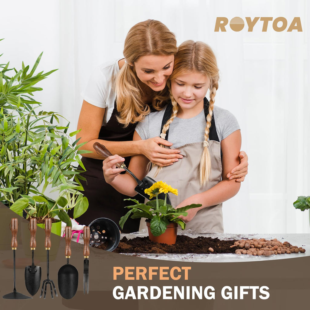 Garden Tool Set, 5PCS Gardening Tools, Stainless Steel Heavy Duty Hand Cultivator, Hoes, Shovel, Trowel and Weeder