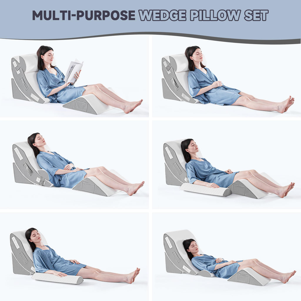 4PCS Orthopedic Bed Wedge Pillow Set for Sleeping, Post Surgery Foam Pillow for Body, Back and Leg Pain Relief, Triangle