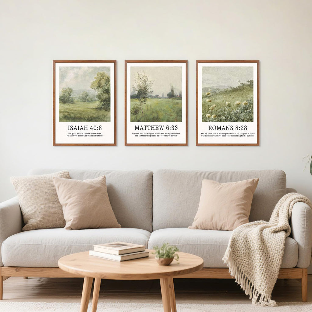 Hide Landscape Flowers Scripture Wall Art Christian Vintage Framed Wall Decor Set of 3(12"X16") Bible Verses Jesus