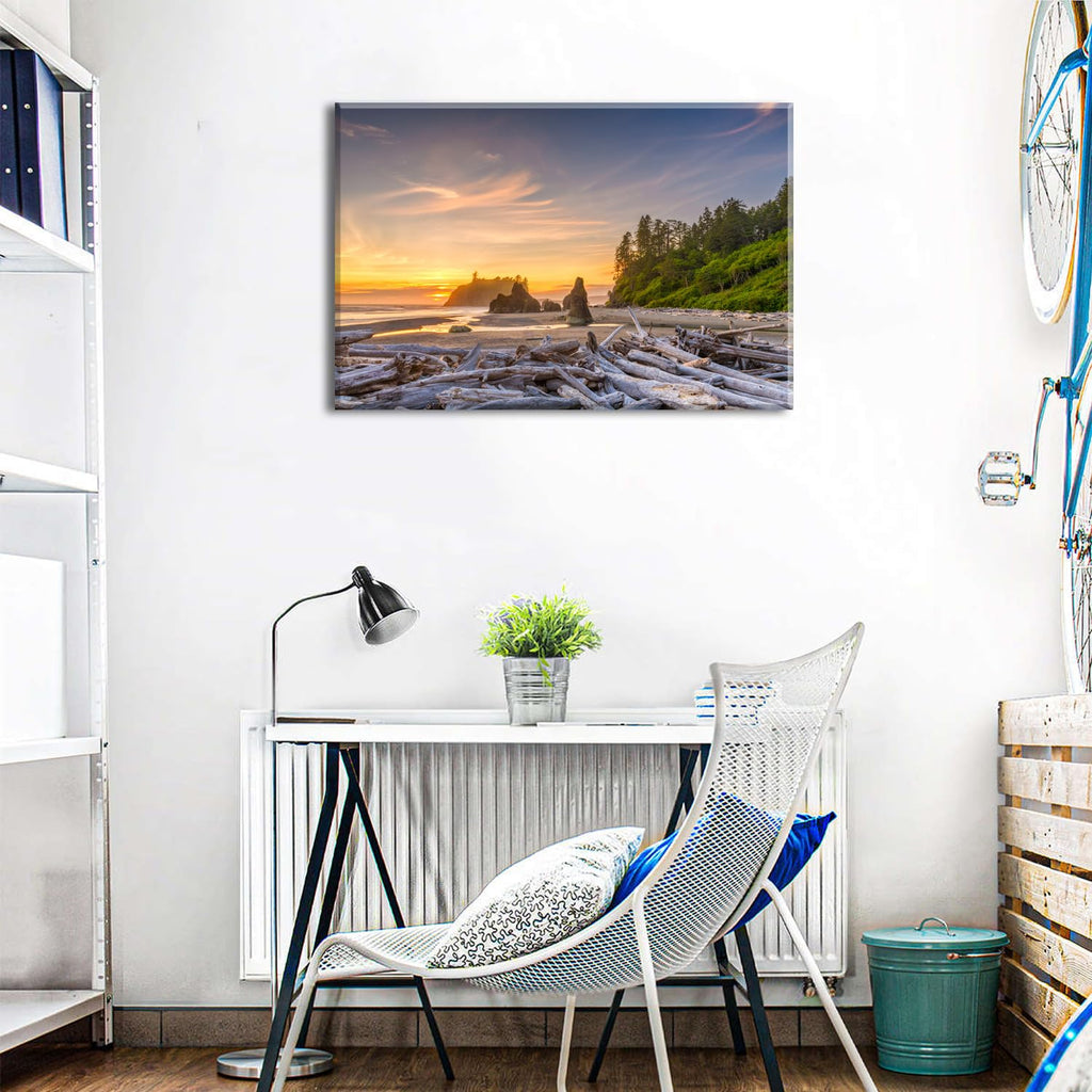 Large Ruby Beach Canvas Wall Art Olympic Coastal Trees Wood Canvas Pictures Sunset Ruby Beach Wall Decor Nature Ocean