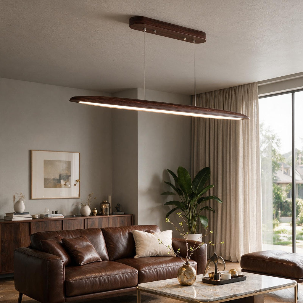 44" Wood Linear Pendant Light, 30W LED Dimmable Island Lights