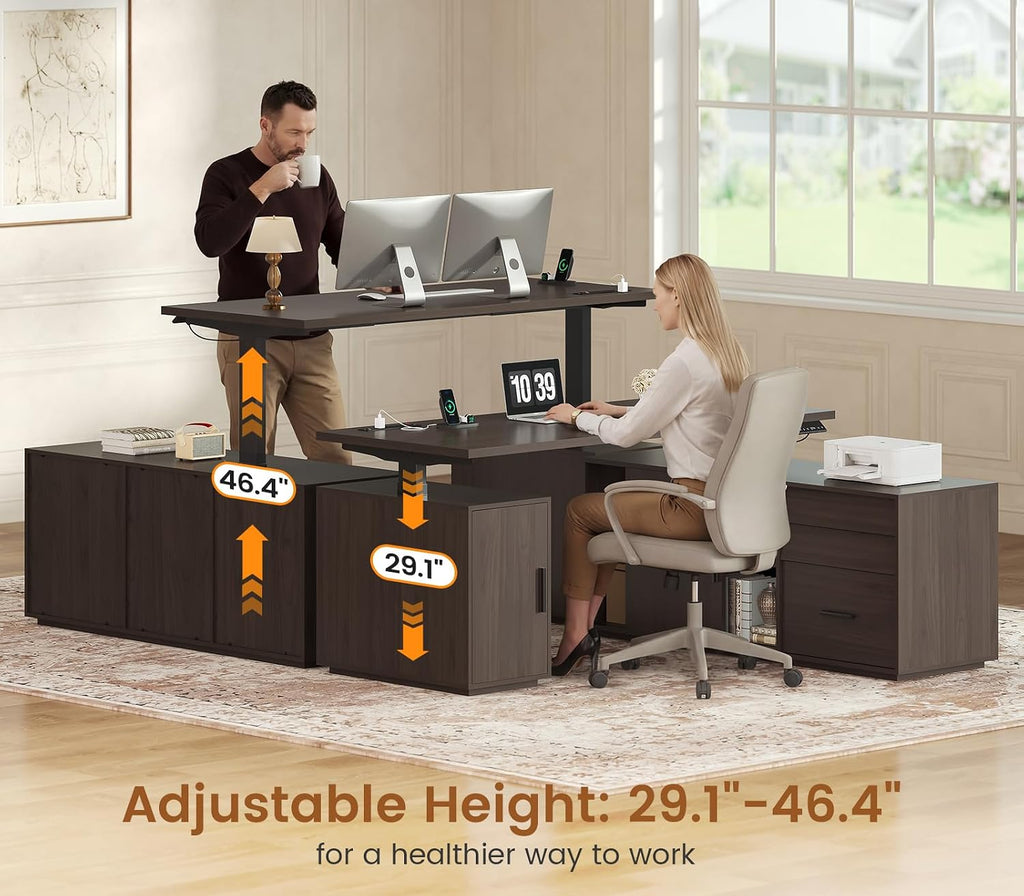 L Shaped Electric Standing Desk with 3 Drawers and Power Outlet, 55.1" x 47.2" Height Adjustable Home Office