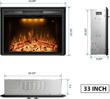 33 Inch Electric Fireplace Insert with Glass Door and Mesh Screen, Multicolor Flame Effects, Crackling Sound, Timer and Overheat Protection, 750W/1500W