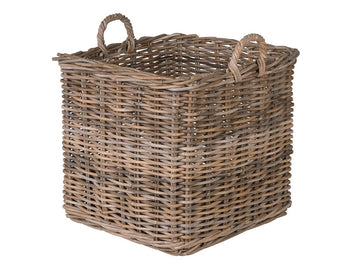 Kobo Square Rattan Decorative Storage Basket and Planter, Medium Size, Gray