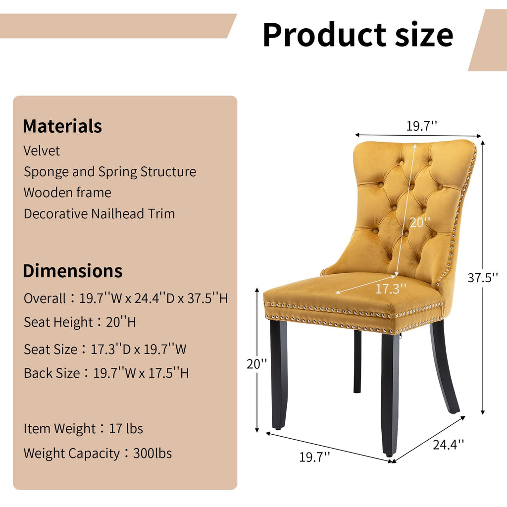 Modern Gold Velvet Upholstered Dining Chairs Set of 4 with Solid Wood Legs