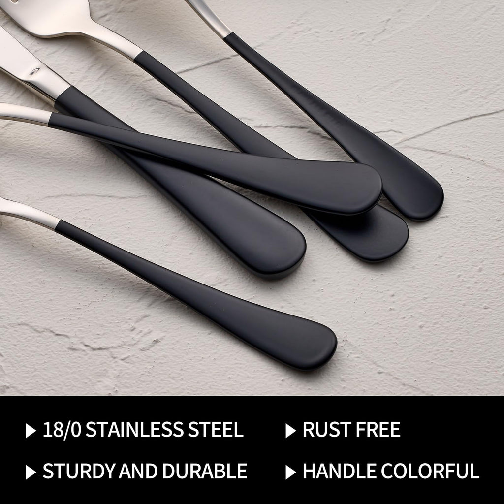 20-Pieces Black Silverware Sets for 4,Black Handle Stainless Steel Cutlery Set, Include Forks Spoons and Knives Set