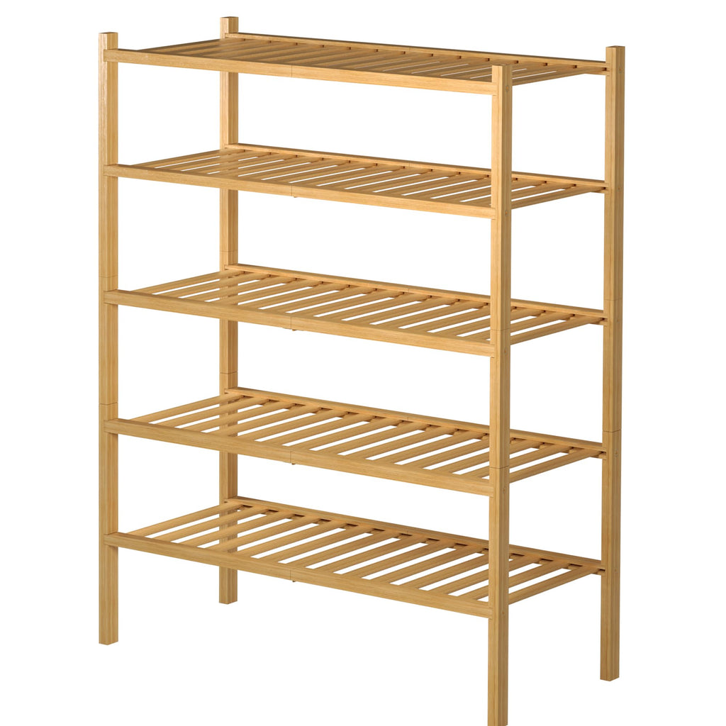 5 Tier Bamboo Shoe Rack for Closet Free Standing Wood Shoe Shelf Small Space Stackable 27"x11"x33" (Natural)