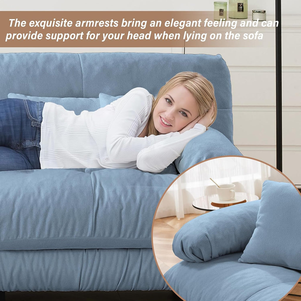 Modern Living Room Velvet Recliner Sofa, Loveseat Sofa , Solid Wood Frame, Easy to Install (94.4 inch,Blue)