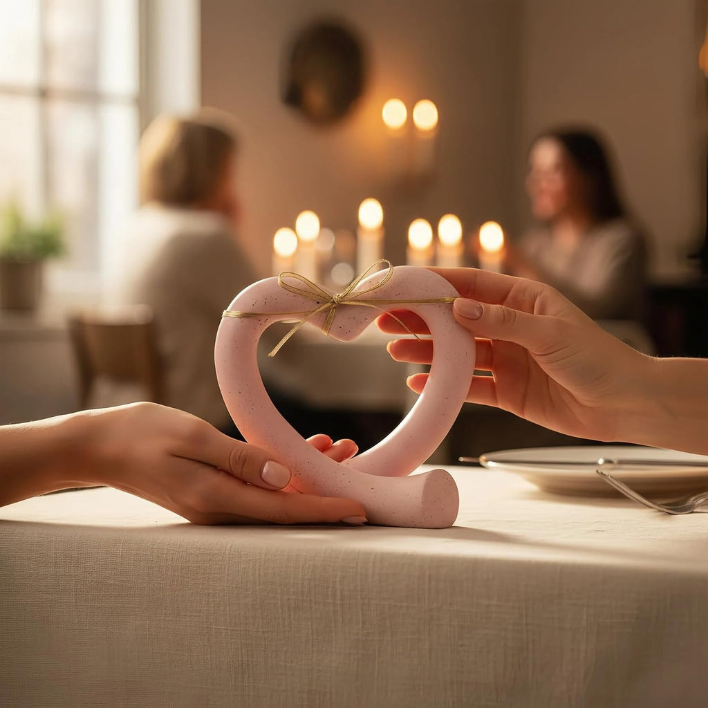 Pink Heart Decor Sculpture, Cute Romantic Love Statue Aesthetic Room Decor Desk Shelf Coffee Table, Gift for Her