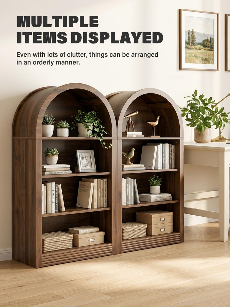 Arched Bookshelf, 47.6 inch Wood Open Bookcase, Brown