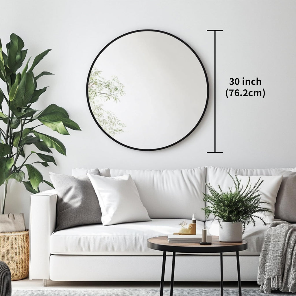 Large Round Mirror, 30 inch Circle Mirror, Matte Black Metal Frame