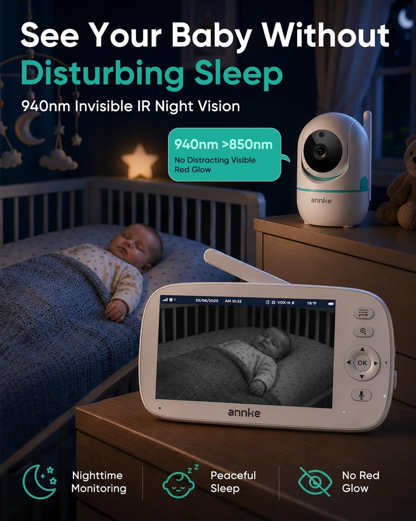 Video Baby Monitor with Camera and Audio, No WiFi, 5" HD Display