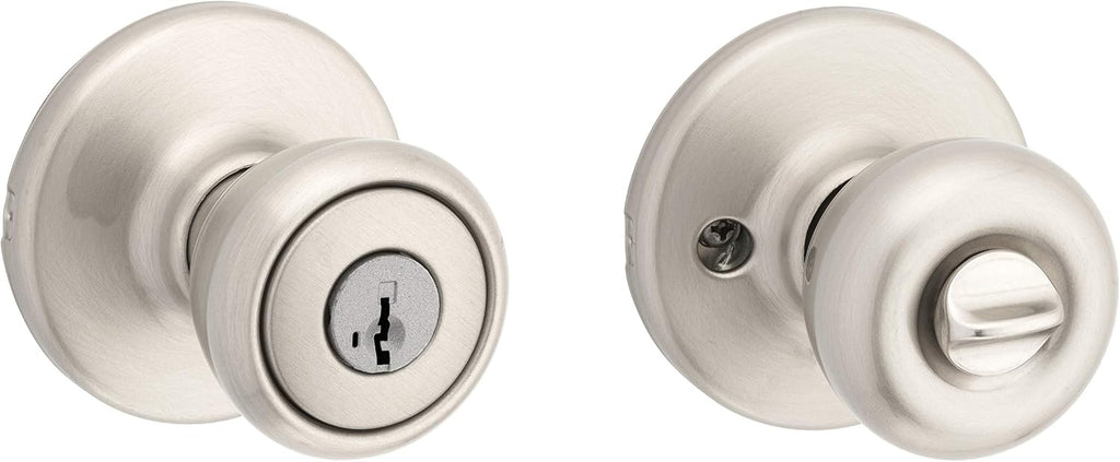 Tylo Entry Door Knob with Lock and Key, Secure Keyed Handle Exterior, Front Entrance and Bedroom, Satin Nickel, Pick