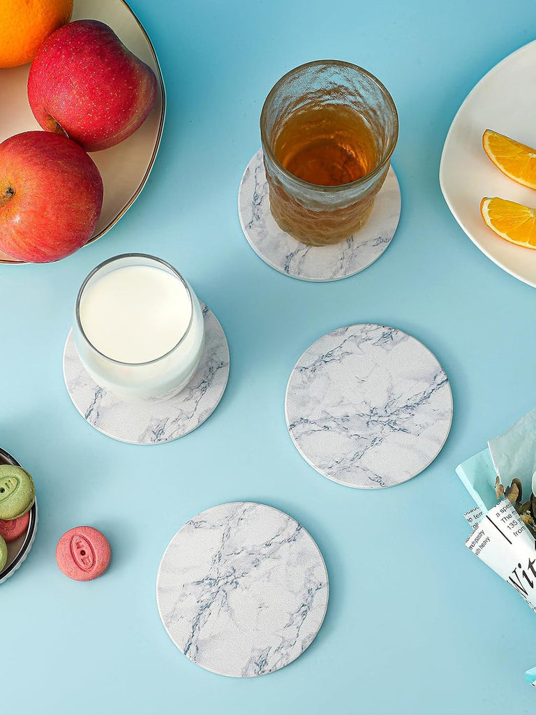 Coasters for Drinks, White Marble-Style Absorbent Coasters with Holder, Housewarming Gifts Decor, Suitable for Kinds - Set of 6