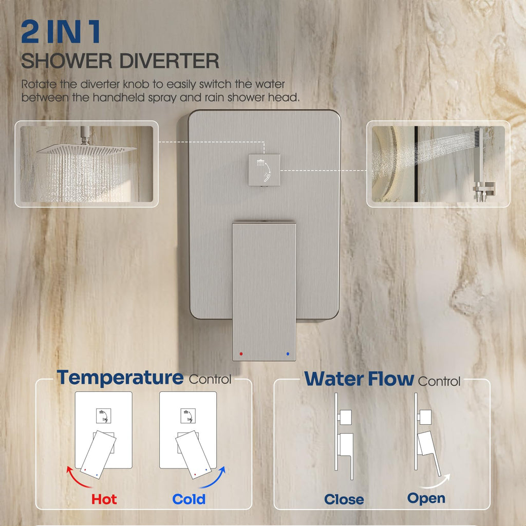 Ceiling Mount Shower System with 12" Rain Head, Handheld & Valve