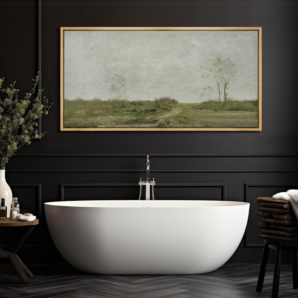 Extra Large Framed Canvas Print Wall Art Soft Pastoral Landscape Wall Art with Trees Antique Retro Fine Art