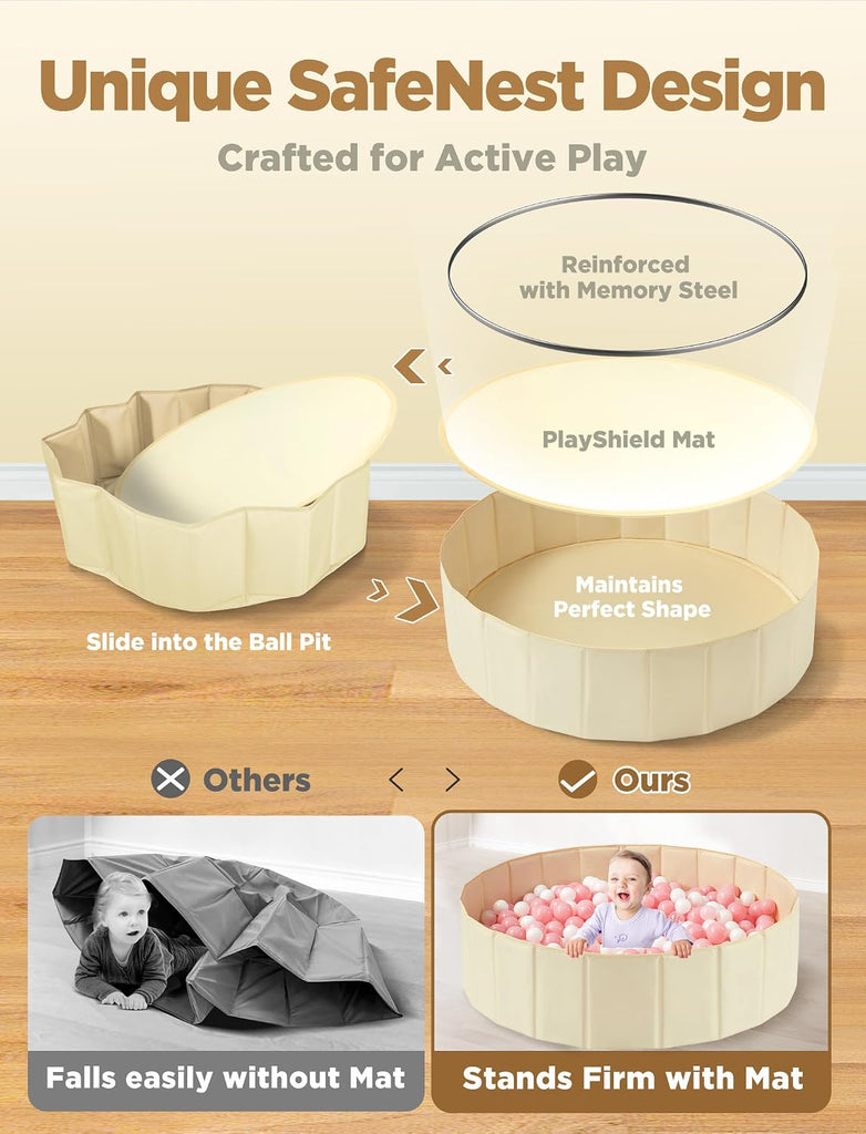 Large Ball Pit for Baby Toddler,44in Beige, Balls Not Include