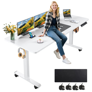 63x24 Inch Electric Standing Desk with Mouse Pad, White